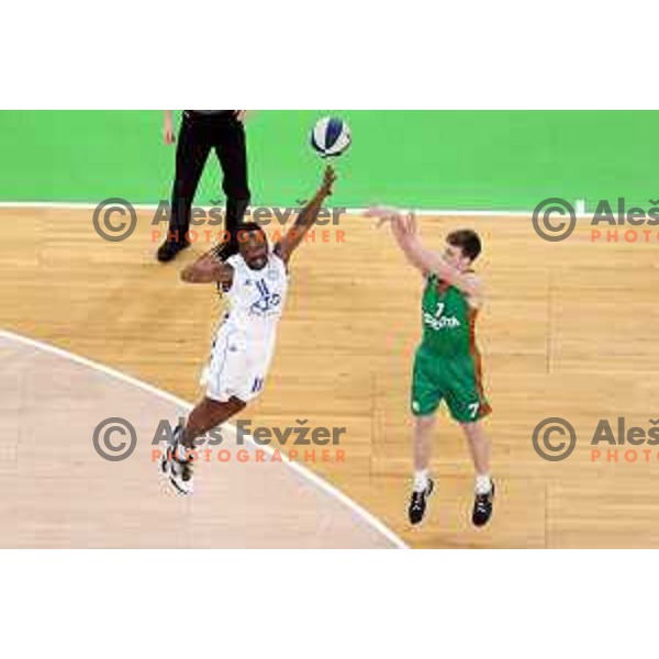 O\'showen Williams and Dan Duscak in action during Nova KBM league basketball match between Cedevita Olimpija and Terme Olimia Podcetrtek in Stozice, Arena, Ljubljana, Slovenia on March 21, 2022