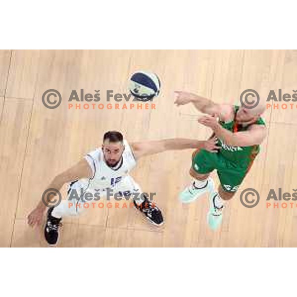 Sandi Cebular and Mirko Mulalic in action during Nova KBM league basketball match between Cedevita Olimpija and Terme Olimia Podcetrtek in Stozice, Arena, Ljubljana, Slovenia on March 21, 2022