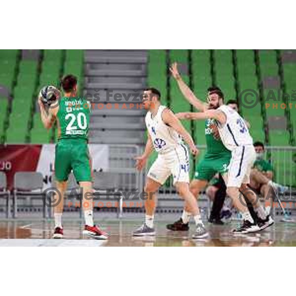 in action during Nova KBM league basketball match between Cedevita Olimpija and Terme Olimia Podcetrtek in Stozice, Arena, Ljubljana, Slovenia on March 21, 2022