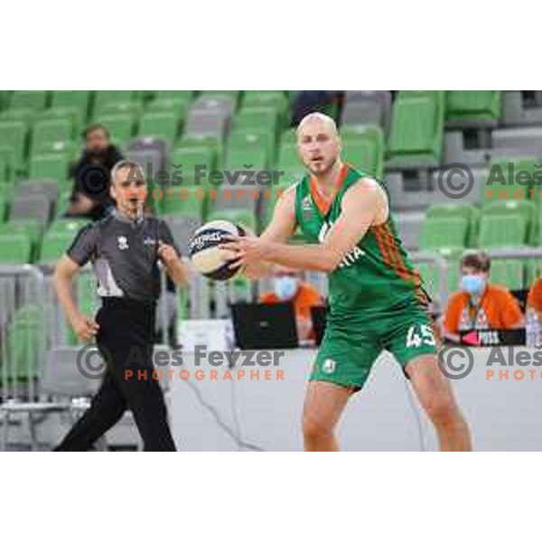 Mirko Mulalic in action during Nova KBM league basketball match between Cedevita Olimpija and Terme Olimia Podcetrtek in Stozice, Arena, Ljubljana, Slovenia on March 21, 2022