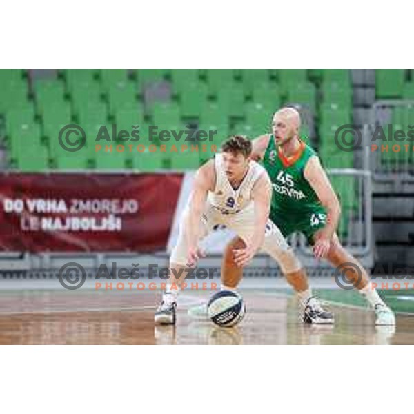 in action during Nova KBM league basketball match between Cedevita Olimpija and Terme Olimia Podcetrtek in Stozice, Arena, Ljubljana, Slovenia on March 21, 2022