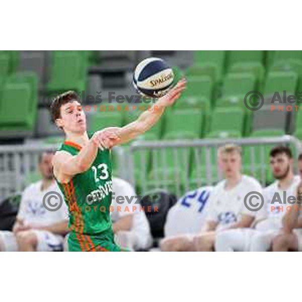 Luka Scuka in action during Nova KBM league basketball match between Cedevita Olimpija and Terme Olimia Podcetrtek in Stozice, Arena, Ljubljana, Slovenia on March 21, 2022