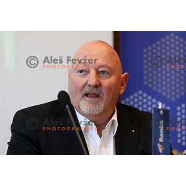 Dr. Christian Dollinger, vice-president of Olimpija, during press conference in Ljubljana, Slovenia on March 23, 2022