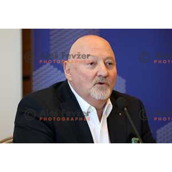 Dr. Christian Dollinger, vice-president of Olimpija, during press conference in Ljubljana, Slovenia on March 23, 2022