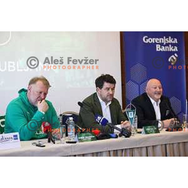 Robert Prosinecki, new head coach of Olimpija and Igor Barisic during press conference in Ljubljana, Slovenia on March 23, 2022