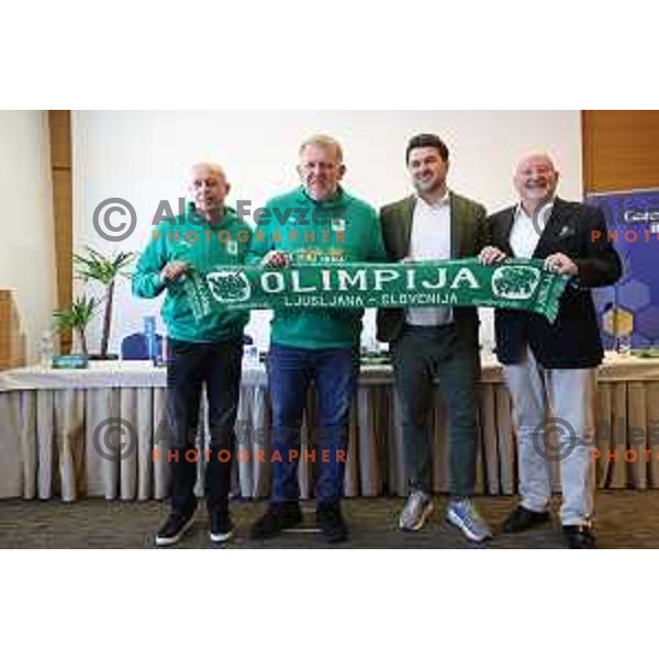 Mladen Rudonja, Robert Prosinecki, new head coach of Olimpija, Igor Barisic and Dr. Christian Dollinger during press conference in Ljubljana, Slovenia on March 23, 2022