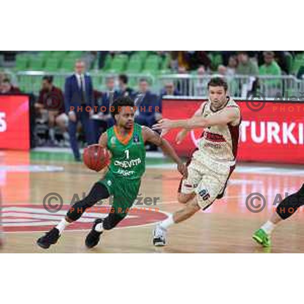 Yogi Ferrell of Cedevita Olimpija in action during 7days EuroCup regular season basketball match between Cedevita Olimpija and Reyer Venezia in Stozice, Arena, Ljubljana, Slovenia on March 23, 2022