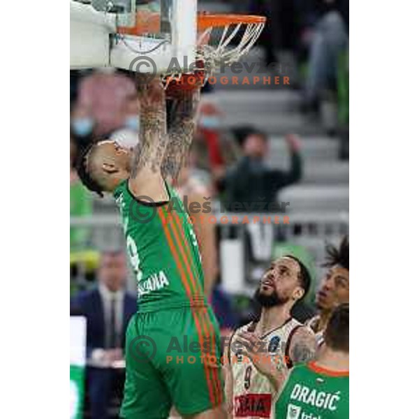 Zach Auguste of Cedevita Olimpija in action during 7days EuroCup regular season basketball match between Cedevita Olimpija and Reyer Venezia in Stozice, Arena, Ljubljana, Slovenia on March 23, 2022