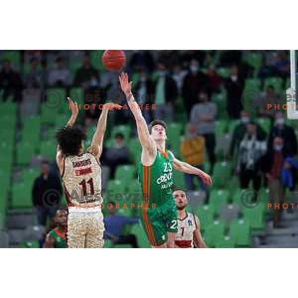 Luka Scuka of Cedevita Olimpija in action during 7days EuroCup regular season basketball match between Cedevita Olimpija and Reyer Venezia in Stozice, Arena, Ljubljana, Slovenia on March 23, 2022