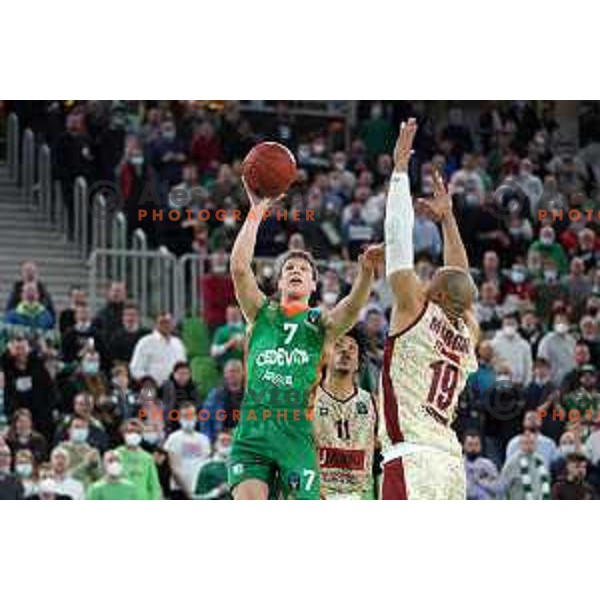 Dan Duscak of Cedevita Olimpija in action during 7days EuroCup regular season basketball match between Cedevita Olimpija and Reyer Venezia in Stozice, Arena, Ljubljana, Slovenia on March 23, 2022