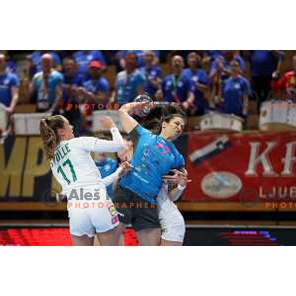 Andrea Lekic in action during EHF Champions League Women 2021-2022 handball match between Krim Mercator (SLO) and FTC Rail-Cargo Hungaria in Ljubljana, Slovenia on March 26, 2022