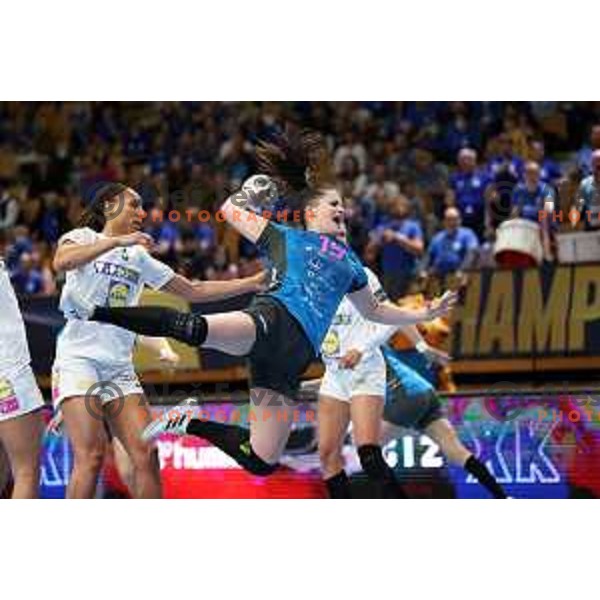 Natasa Ljepoja in action during EHF Champions League Women 2021-2022 handball match between Krim Mercator (SLO) and FTC Rail-Cargo Hungaria in Ljubljana, Slovenia on March 26, 2022