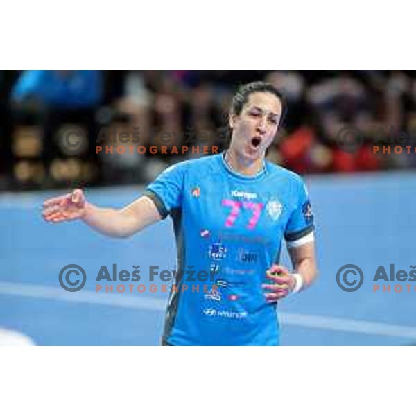 Andrea Lekic in action during EHF Champions League Women 2021-2022 handball match between Krim Mercator (SLO) and FTC Rail-Cargo Hungaria in Ljubljana, Slovenia on March 26, 2022