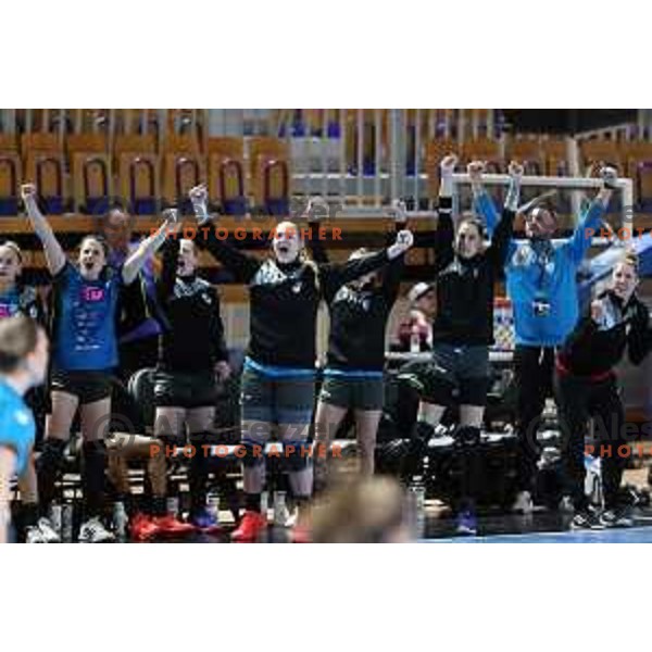 in action during EHF Champions League Women 2021-2022 handball match between Krim Mercator (SLO) and FTC Rail-Cargo Hungaria in Ljubljana, Slovenia on March 26, 2022