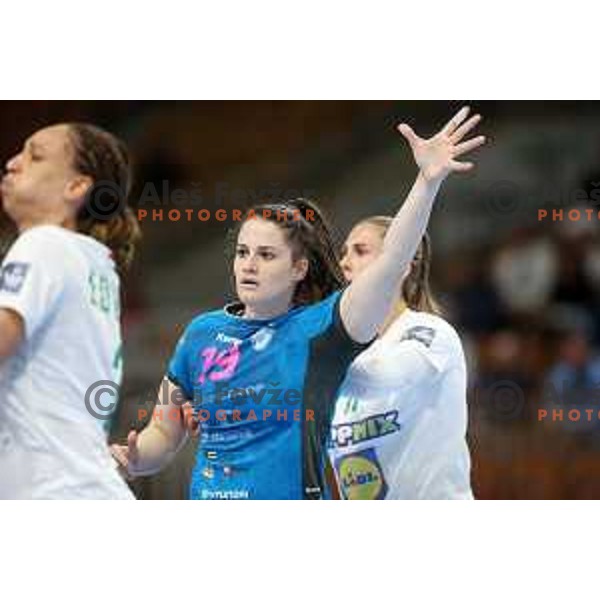 Natasa Ljepoja in action during EHF Champions League Women 2021-2022 handball match between Krim Mercator (SLO) and FTC Rail-Cargo Hungaria in Ljubljana, Slovenia on March 26, 2022