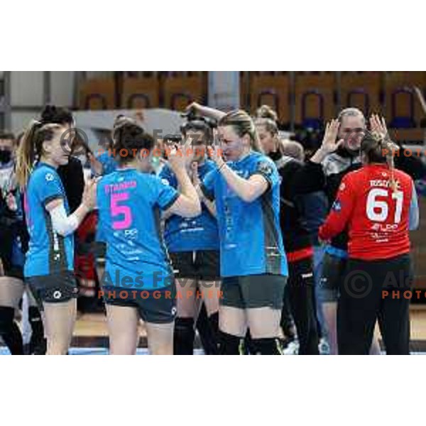 in action during EHF Champions League Women 2021-2022 handball match between Krim Mercator (SLO) and FTC Rail-Cargo Hungaria in Ljubljana, Slovenia on March 26, 2022
