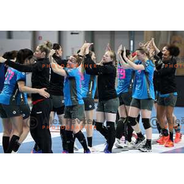 in action during EHF Champions League Women 2021-2022 handball match between Krim Mercator (SLO) and FTC Rail-Cargo Hungaria in Ljubljana, Slovenia on March 26, 2022
