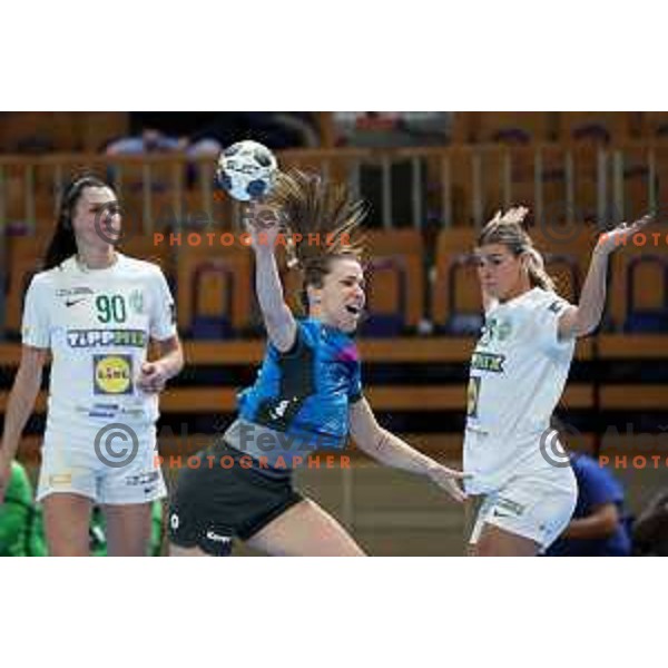 in action during EHF Champions League Women 2021-2022 handball match between Krim Mercator (SLO) and FTC Rail-Cargo Hungaria in Ljubljana, Slovenia on March 26, 2022