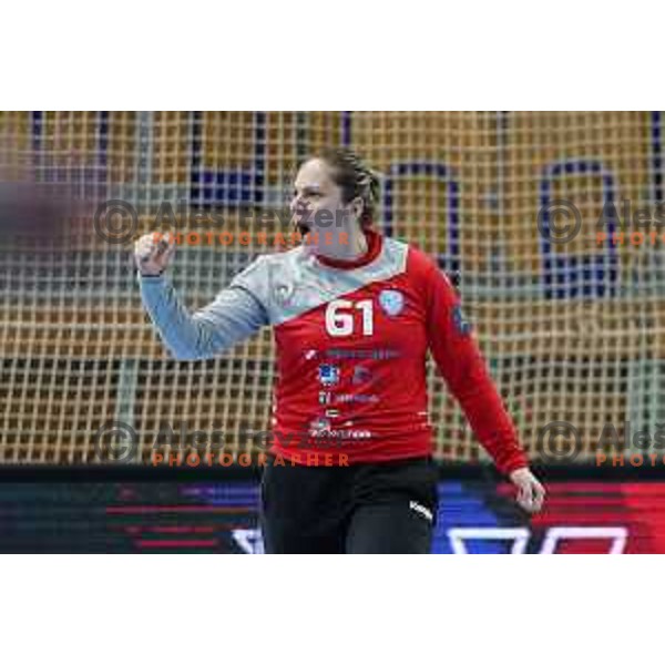 Jovana Risovic in action during EHF Champions League Women 2021-2022 handball match between Krim Mercator (SLO) and FTC Rail-Cargo Hungaria in Ljubljana, Slovenia on March 26, 2022