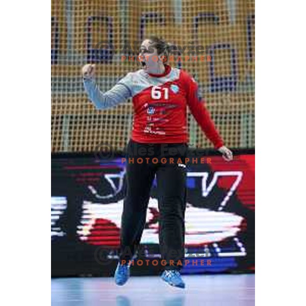 Jovana Risovic in action during EHF Champions League Women 2021-2022 handball match between Krim Mercator (SLO) and FTC Rail-Cargo Hungaria in Ljubljana, Slovenia on March 26, 2022