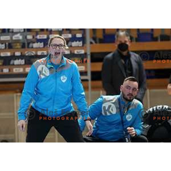 Nataliya Derepasko, head coach of Krim during EHF Champions League Women 2021-2022 handball match between Krim Mercator (SLO) and FTC Rail-Cargo Hungaria in Ljubljana, Slovenia on March 26, 2022
