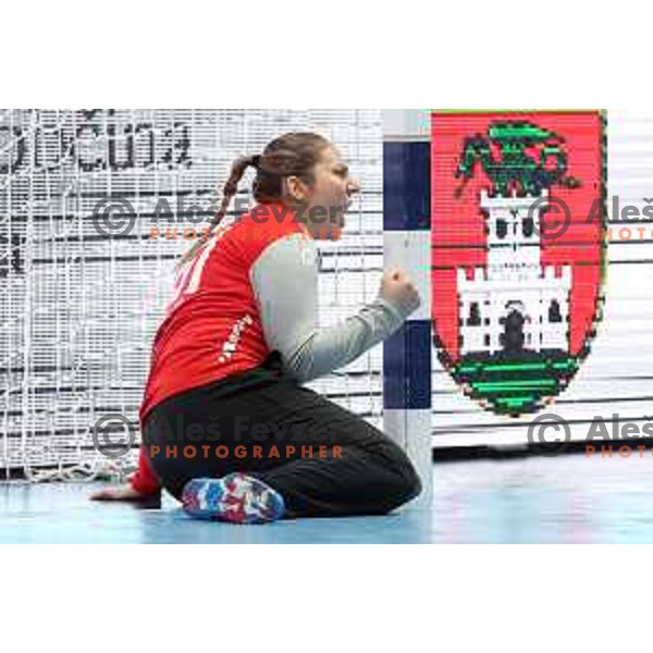 Jovana Risovic in action during EHF Champions League Women 2021-2022 handball match between Krim Mercator (SLO) and FTC Rail-Cargo Hungaria in Ljubljana, Slovenia on March 26, 2022