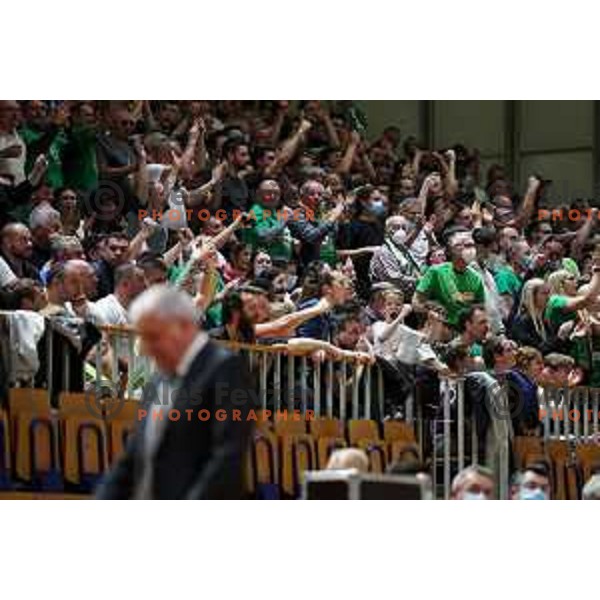 Fans of Cedevita Olimpija during ABA league regular season basketball match between Cedevita Olimpija and Partizan NIS in Tivoli Hall, Ljubljana, Slovenia on March 27, 2022