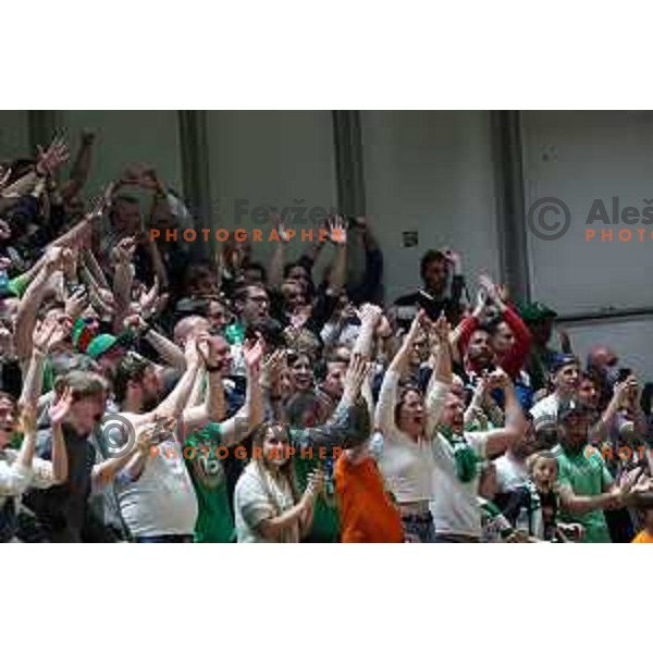 Fans of Cedevita Olimpija during ABA league regular season basketball match between Cedevita Olimpija and Partizan NIS in Tivoli Hall, Ljubljana, Slovenia on March 27, 2022