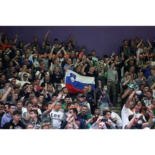 Fans of Cedevita Olimpija during ABA league regular season basketball match between Cedevita Olimpija and Partizan NIS in Tivoli Hall, Ljubljana, Slovenia on March 27, 2022