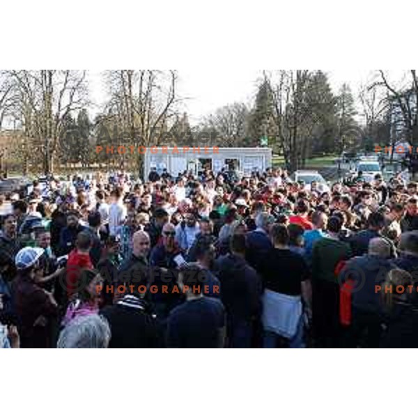 Fans of Cedevita Olimpija during ABA league regular season basketball match between Cedevita Olimpija and Partizan NIS in Tivoli Hall, Ljubljana, Slovenia on March 27, 2022