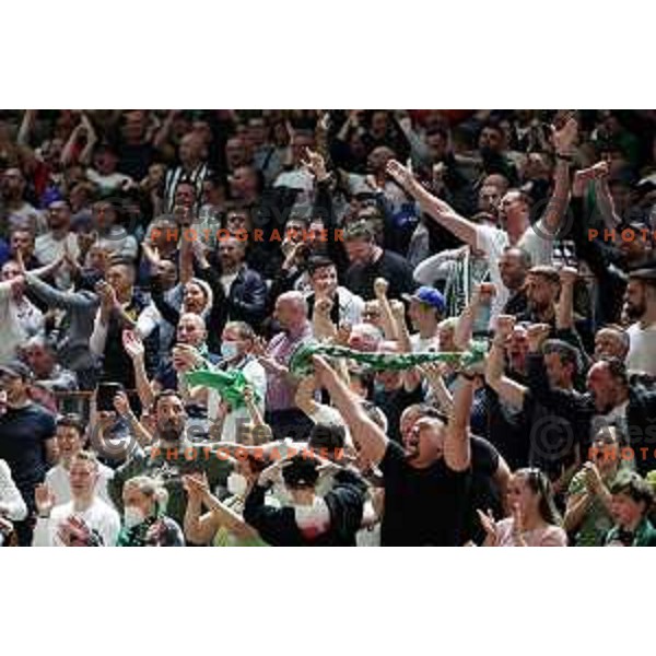 Fans of Cedevita Olimpija during ABA league regular season basketball match between Cedevita Olimpija and Partizan NIS in Tivoli Hall, Ljubljana, Slovenia on March 27, 2022