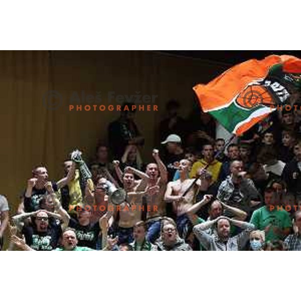 Fans of Cedevita Olimpija during ABA league regular season basketball match between Cedevita Olimpija and Partizan NIS in Tivoli Hall, Ljubljana, Slovenia on March 27, 2022