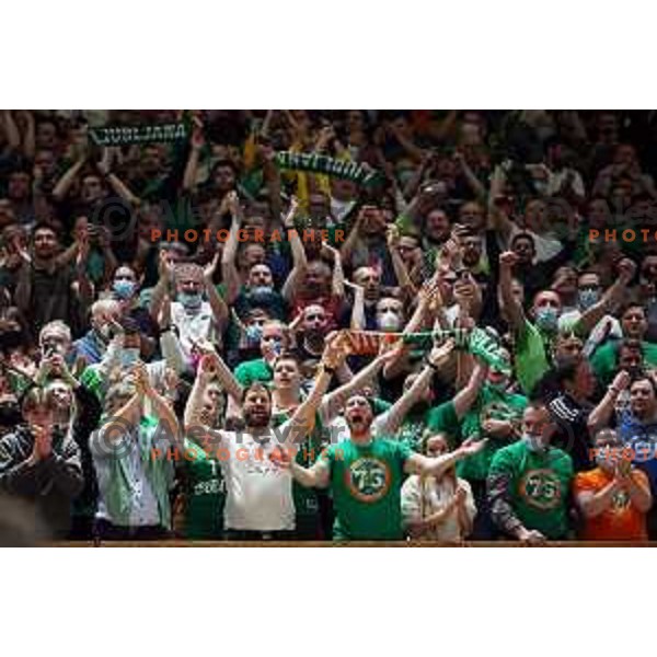 Fans of Cedevita Olimpija during ABA league regular season basketball match between Cedevita Olimpija and Partizan NIS in Tivoli Hall, Ljubljana, Slovenia on March 27, 2022