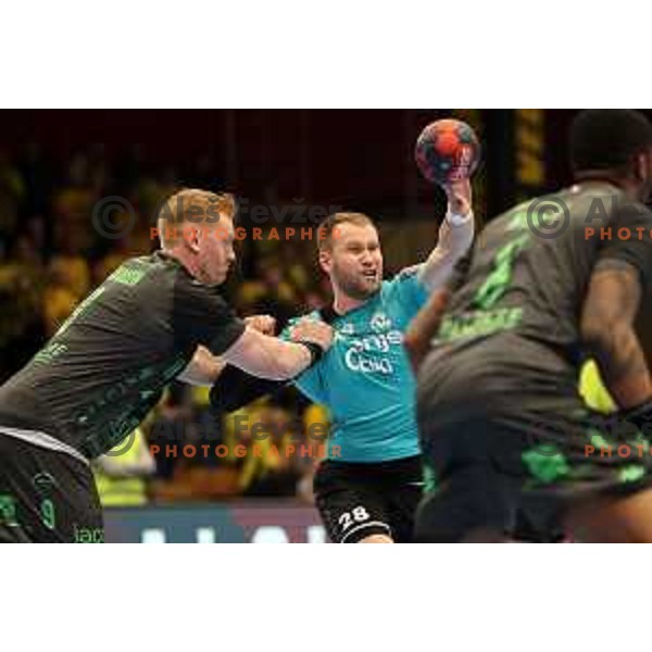 Timotej Grmsek in action during eight-final of EHF Cup handball match between Gorenje Velenje (SLO) and USAM Nimes Gard (FRA) in Red Hall, Velenje, Slovenia on March 29, 2022 