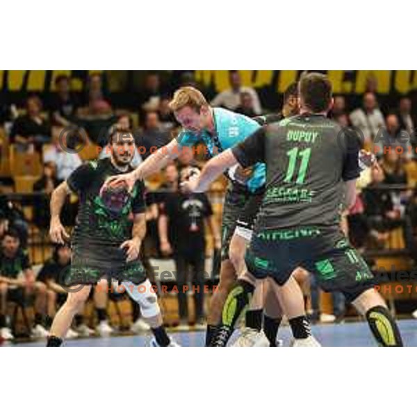 Domen Tajnik in action during eight-final of EHF Cup handball match between Gorenje Velenje (SLO) and USAM Nimes Gard (FRA) in Red Hall, Velenje, Slovenia on March 29, 2022 