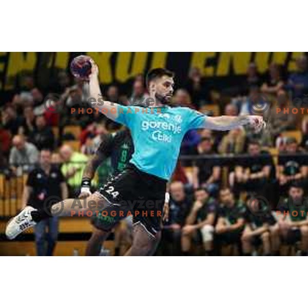 in action during eight-final of EHF Cup handball match between Gorenje Velenje (SLO) and USAM Nimes Gard (FRA) in Red Hall, Velenje, Slovenia on March 29, 2022