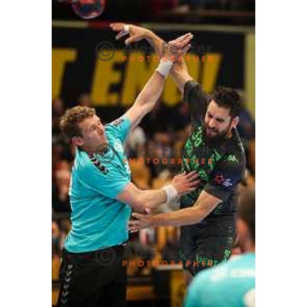 in action during eight-final of EHF Cup handball match between Gorenje Velenje (SLO) and USAM Nimes Gard (FRA) in Red Hall, Velenje, Slovenia on March 29, 2022
