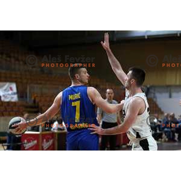 Dino Muric in action during Nova KBM league basketball match between Nutrispoint Ilirija and Sencur GGD in Tivoli Hall, Ljubljana, Slovenia on March 29, 2022 