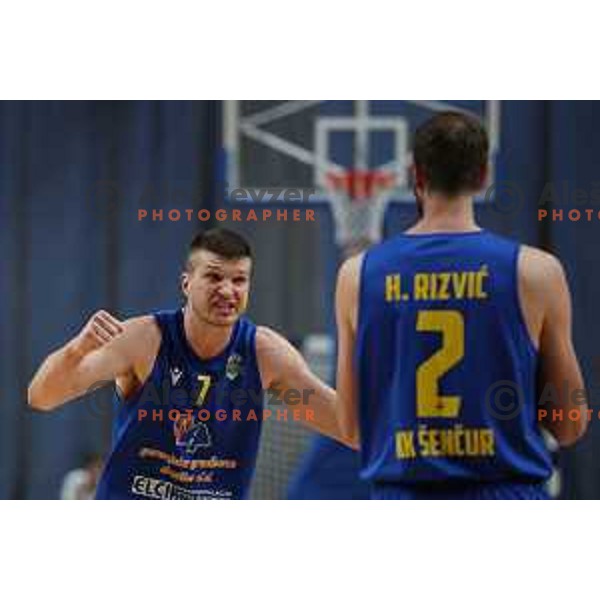 Dino Muric in action during Nova KBM league basketball match between Nutrispoint Ilirija and Sencur GGD in Tivoli Hall, Ljubljana, Slovenia on March 29, 2022 