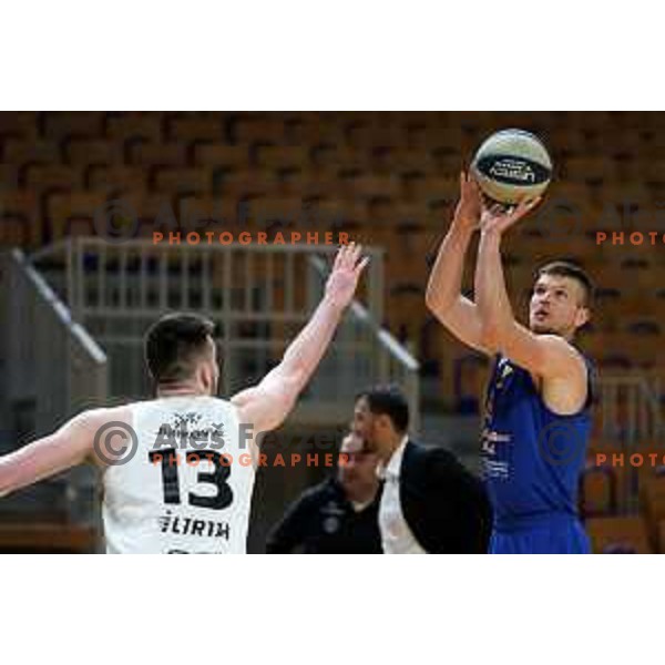 Dino Muric in action during Nova KBM league basketball match between Nutrispoint Ilirija and Sencur GGD in Tivoli Hall, Ljubljana, Slovenia on March 29, 2022 