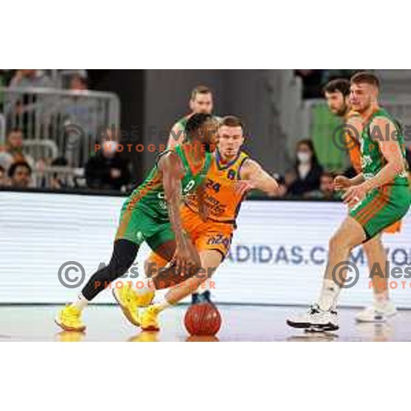 of Cedevita Olimpija in action during 7days EuroCup regular season basketball match between Cedevita Olimpija and Valencia basket in Stozice, Arena, Ljubljana, Slovenia on March 30, 2022