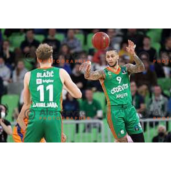 Zach Auguste of Cedevita Olimpija in action during 7days EuroCup regular season basketball match between Cedevita Olimpija and Valencia basket in Stozice, Arena, Ljubljana, Slovenia on March 30, 2022