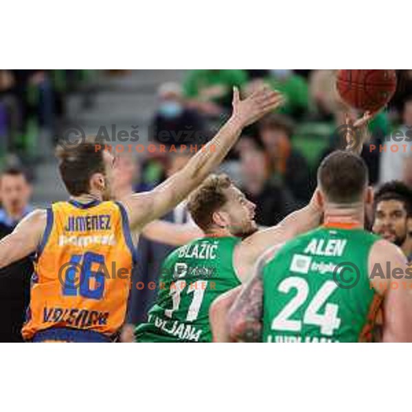 Jaka Blazic of Cedevita Olimpija in action during 7days EuroCup regular season basketball match between Cedevita Olimpija and Valencia basket in Stozice, Arena, Ljubljana, Slovenia on March 30, 2022