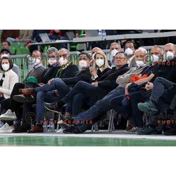 Tomaz Berlocnik, Emil Tedeschi, Zoran Jankovic, Joze Mermal during 7days EuroCup regular season basketball match between Cedevita Olimpija and Valencia basket in Stozice, Arena, Ljubljana, Slovenia on March 30, 2022