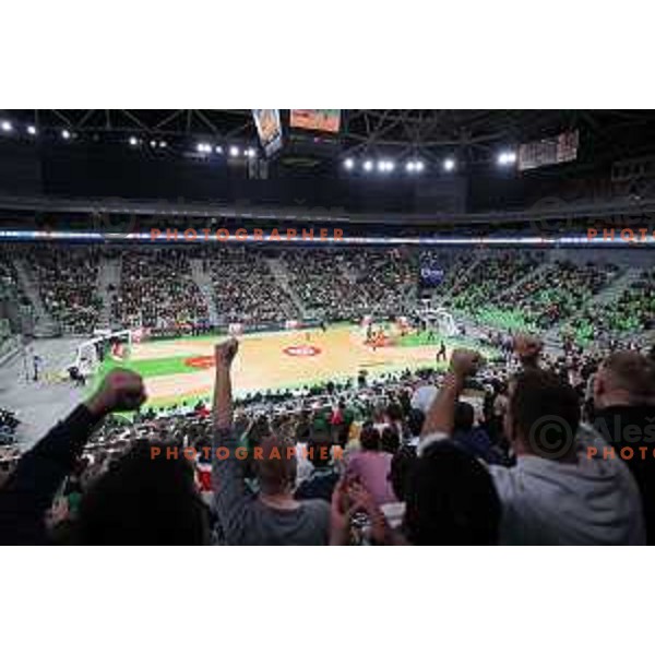 Fans of Cedevita Olimpija in action during 7days EuroCup regular season basketball match between Cedevita Olimpija and Valencia basket in Stozice, Arena, Ljubljana, Slovenia on March 30, 2022