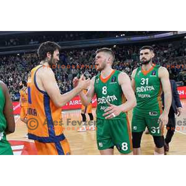 Mike Tobey and Edo Muric of Cedevita Olimpija during 7days EuroCup regular season basketball match between Cedevita Olimpija and Valencia basket in Stozice, Arena, Ljubljana, Slovenia on March 30, 2022