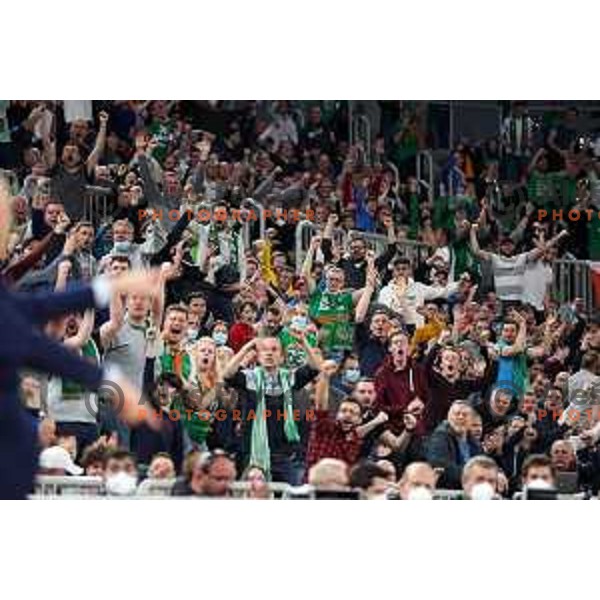 Fans of Cedevita Olimpija in action during 7days EuroCup regular season basketball match between Cedevita Olimpija and Valencia basket in Stozice, Arena, Ljubljana, Slovenia on March 30, 2022
