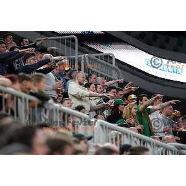 Fans of Cedevita Olimpija in action during 7days EuroCup regular season basketball match between Cedevita Olimpija and Valencia basket in Stozice, Arena, Ljubljana, Slovenia on March 30, 2022