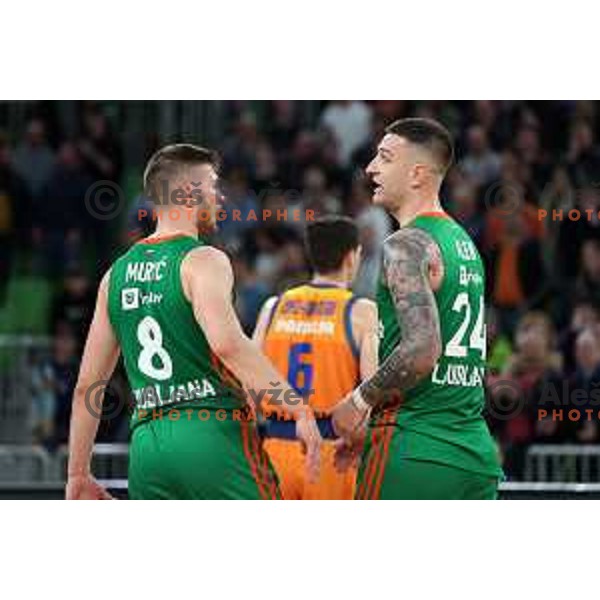 Edo Muric and Alen Omic of Cedevita Olimpija in action during 7days EuroCup regular season basketball match between Cedevita Olimpija and Valencia basket in Stozice, Arena, Ljubljana, Slovenia on March 30, 2022