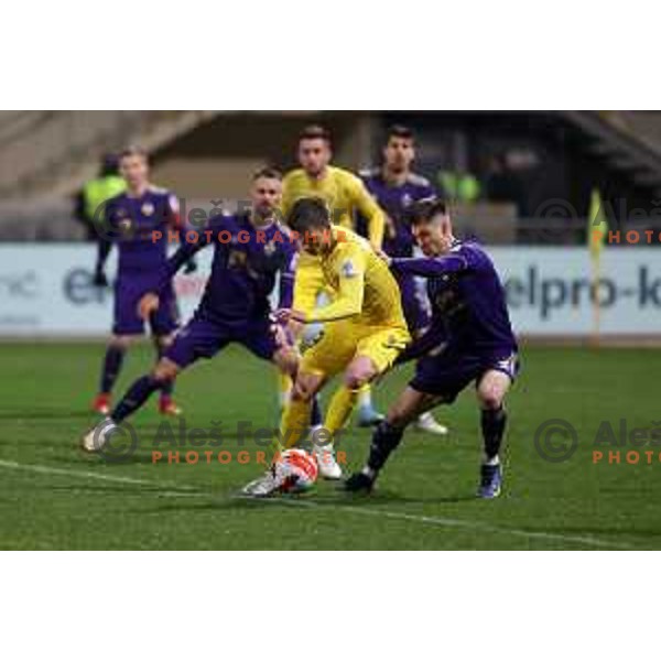 Ziga Repas and Gregor Sikosek in action during Prva Liga Telemach 2021-2022 football match between Domzale and Maribor in Domzale Sports Park, Slovenia on April 2, 2022